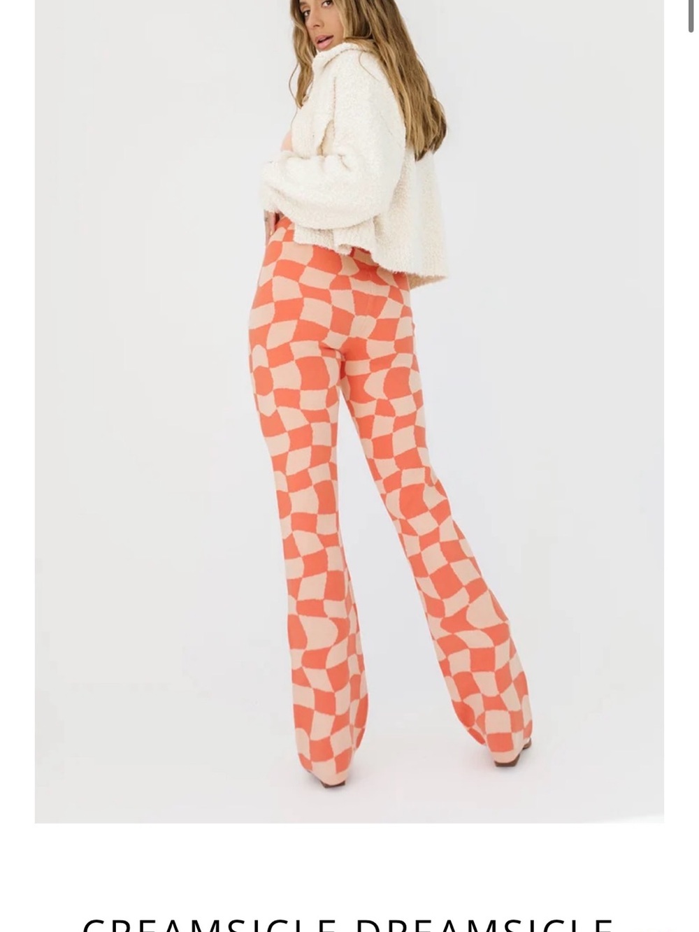 Creamsicle Checkered Flare Pants - Coral & Cream